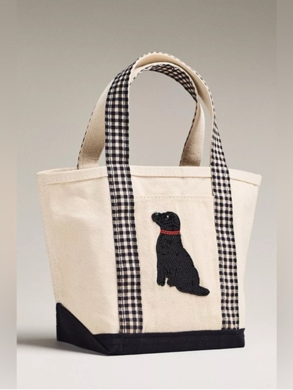ANTHROPOLOGIE; Hartley Canvas Tote Bag with Beaded Black Dog